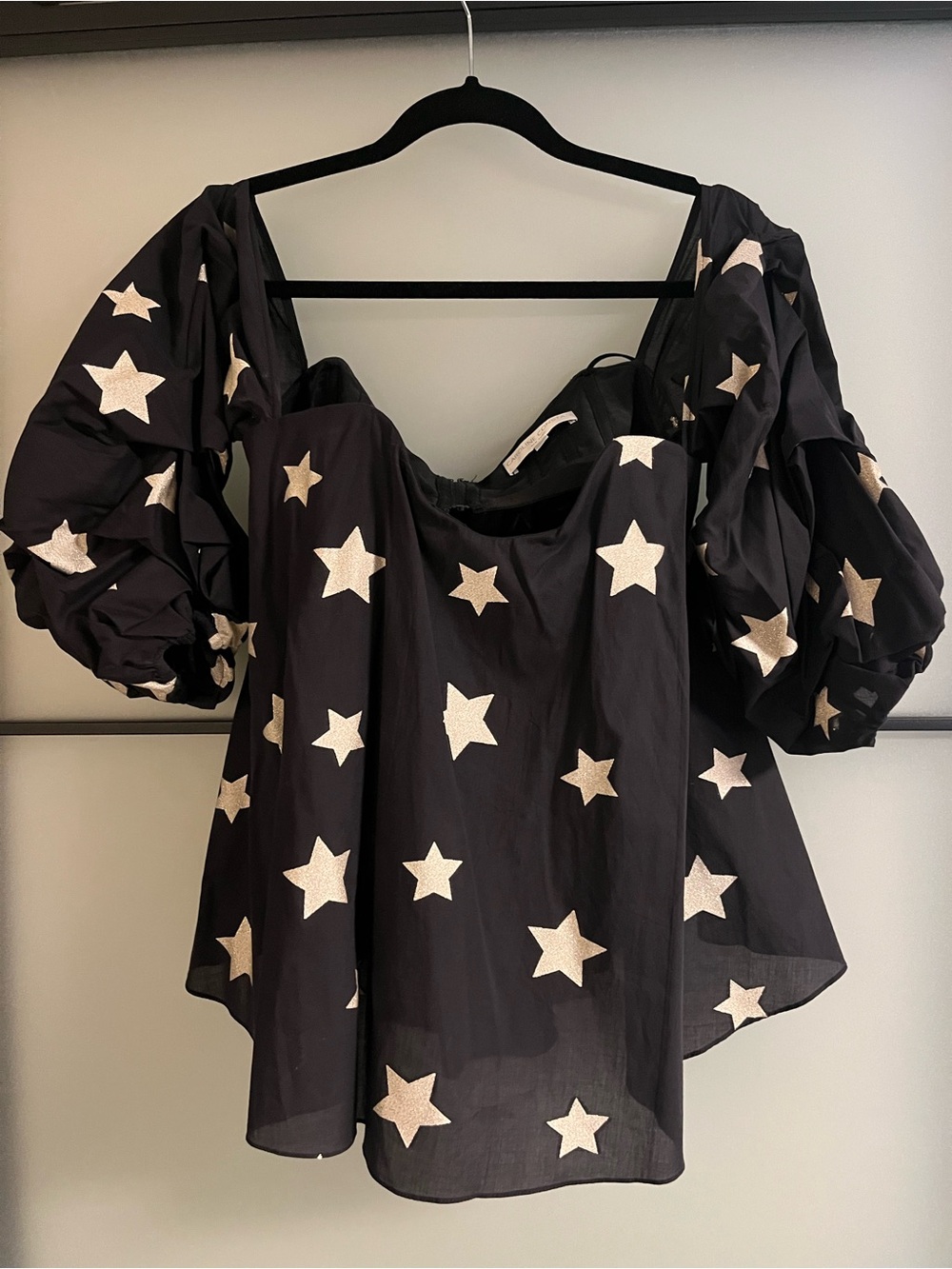 Caroline Constas Black Puff-Sleeve with bustier Star Blouse